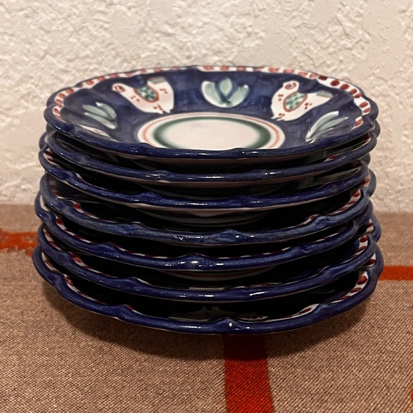 Vietri CAS Campagna Chicken Blue Border Red Dots 6" Bread Plate - Picture 3 of 9